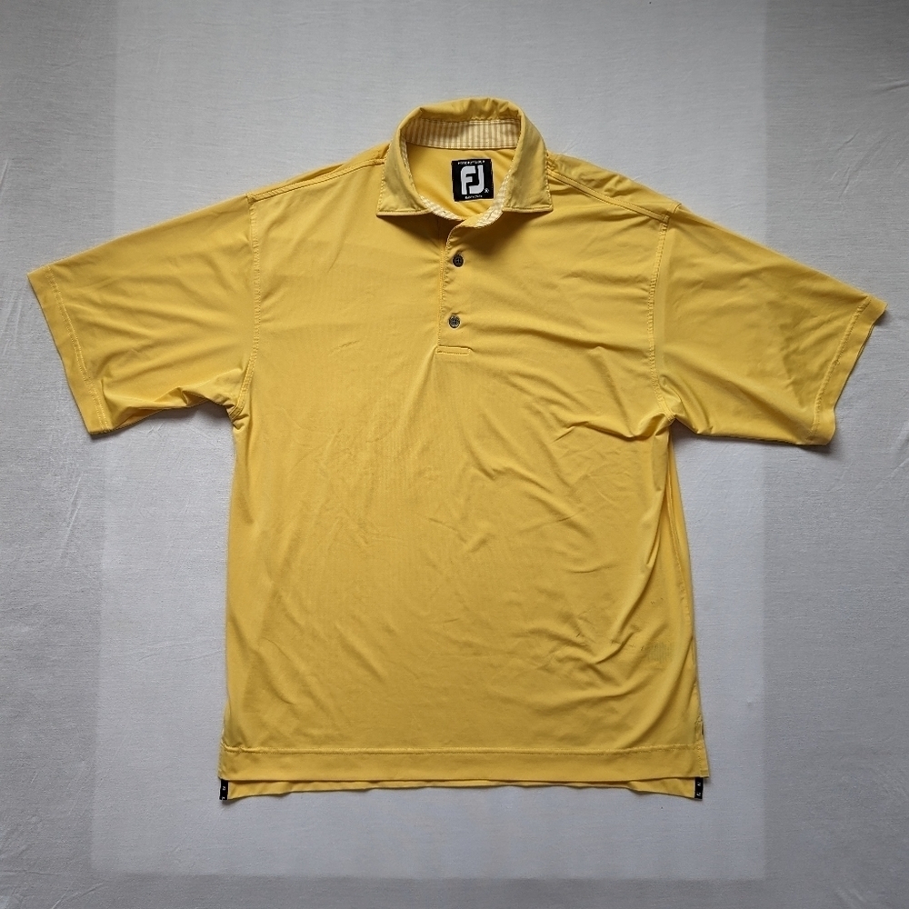 Foot Joy Polo Shirt Mens M ProDry Lisle Golf Yellow Stretchy Embroidered FJ Logo
